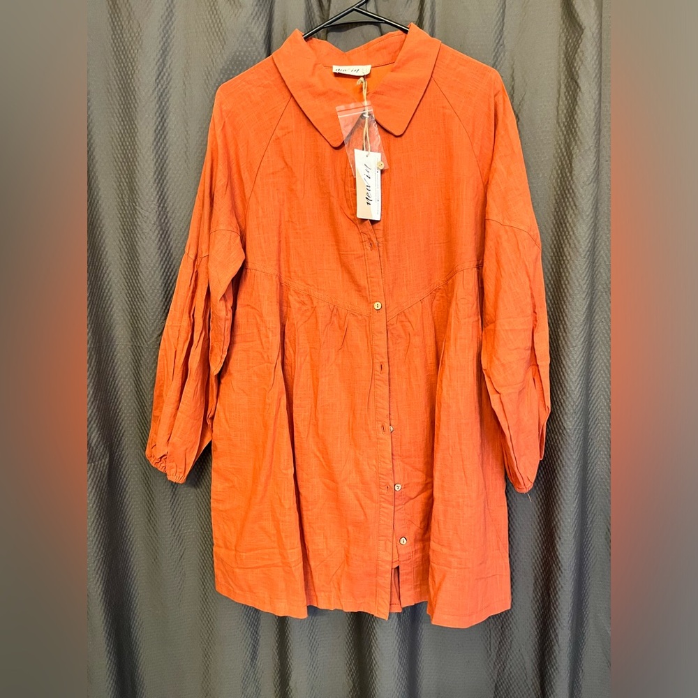 Bubble Sleeve Button Down Dress